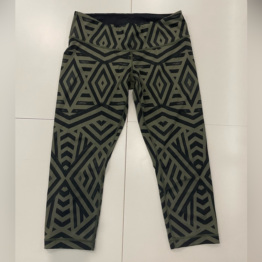 lululemon athletica Olive Green and Black Geometric Crop Leggings